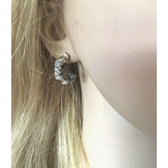 Vintage Balinese Sterling Silver Post Hoop Earrings - Picture 1 of 5